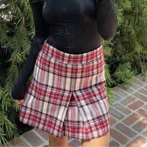 J. Crew Red and White Plaid Skater Skirt